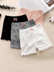 4pcs Bowknot Decor Elastic Waist Shorts Breathable Kid's Underwear