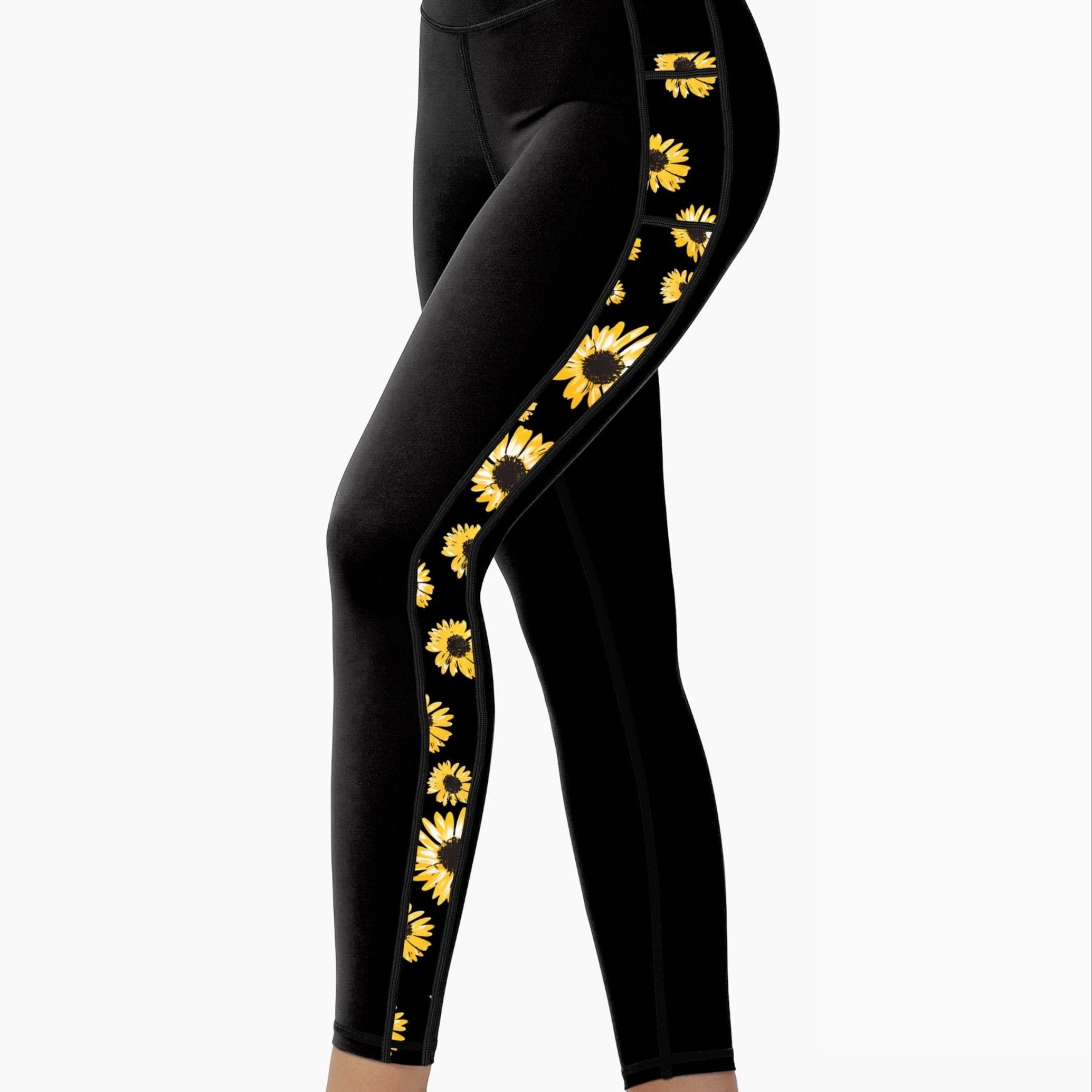 Sunflower Print Yoga Pants High Waist Butt Lifting Leggings