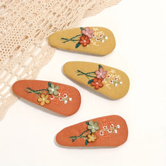 2pcs Flower Hair Clips Embroidery Metal Clips For Baby Girls