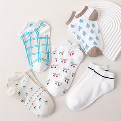 5 Pairs Floral Pattern Socks & Ankle Socks Women's Stockings