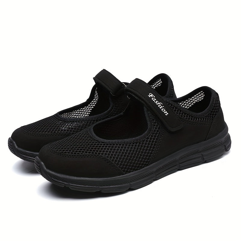 Women's Backless Mesh Walking Shoes Hook & Loop Fastener Flat Shoes