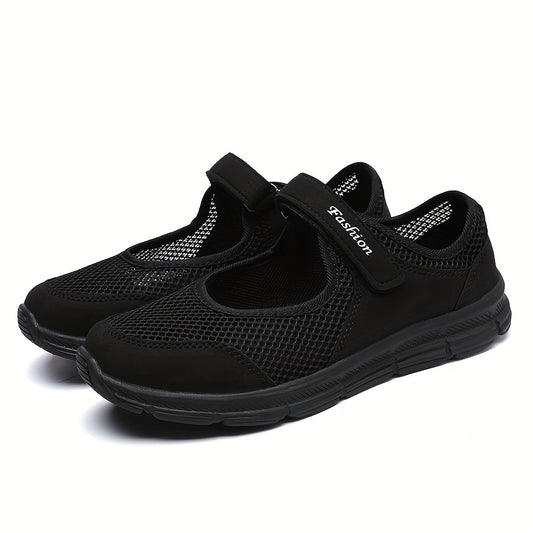 Women's Backless Mesh Walking Shoes Hook & Loop Fastener Flat Shoes