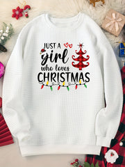 Women's Plus Christmas Tree & Slogan Print Long Sleeve Top