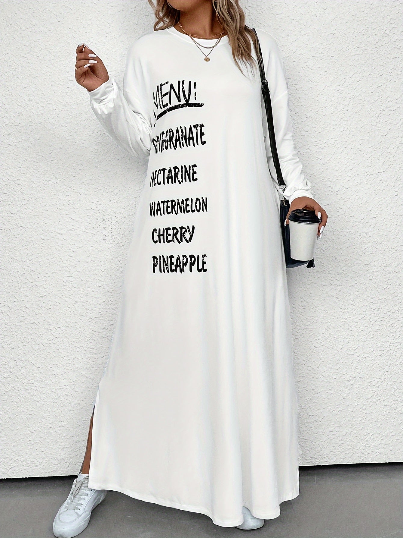 Casual Dress Women's Plus Letter Print Drop Shoulder Maxi Dress
