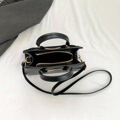 Round Handle Satchel Crossbody Tote Bag PU Leather Textured Shoulder Bag