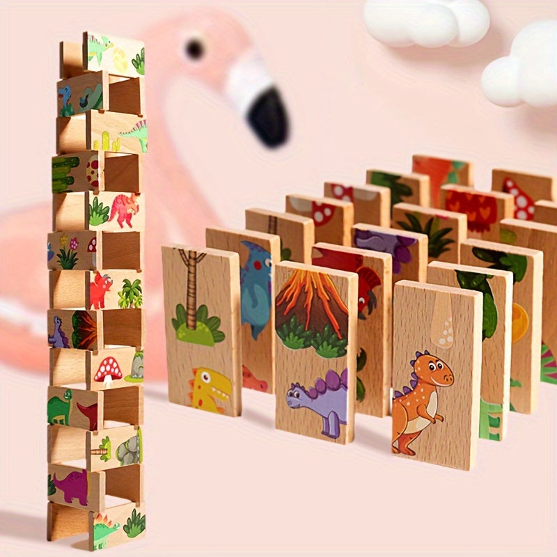 Colorful Wooden Dominoes Game Educational Puzzle Toy for Kids