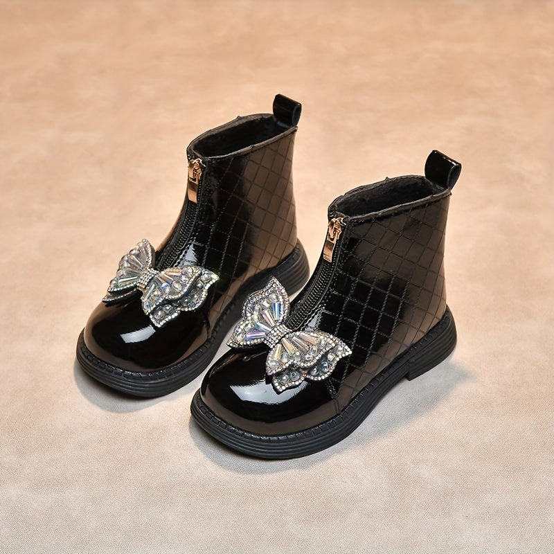 Vintage Bowknot Boots for Girls Warm & Lightweight Winter TPR Sole