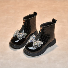 Vintage Bowknot Boots for Girls Warm & Lightweight Winter TPR Sole