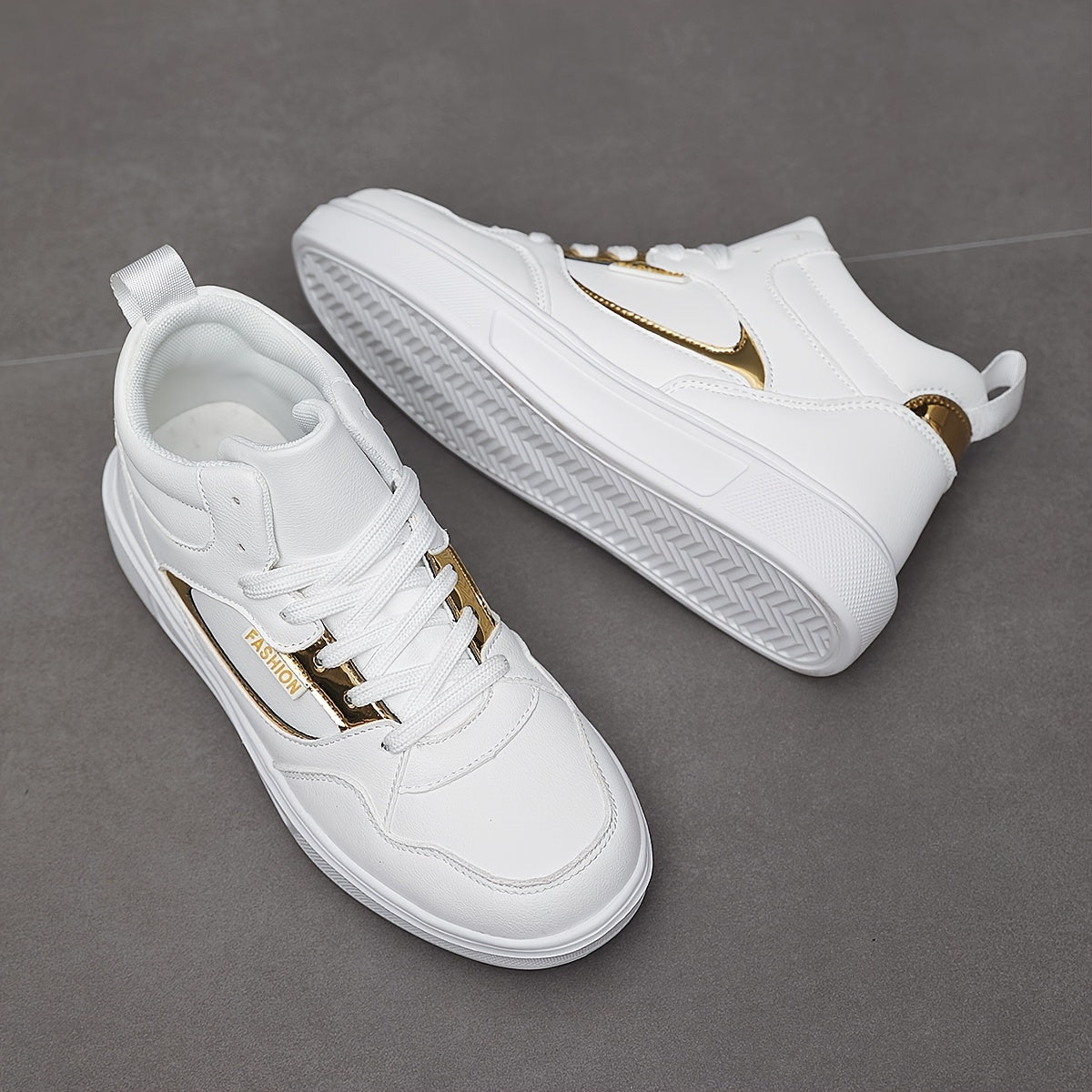 Faux Leather High Top Flat Skate Shoes Casual Versatile Wear Resistance Non Slip