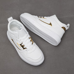 Faux Leather High Top Flat Skate Shoes Casual Versatile Wear Resistance Non Slip