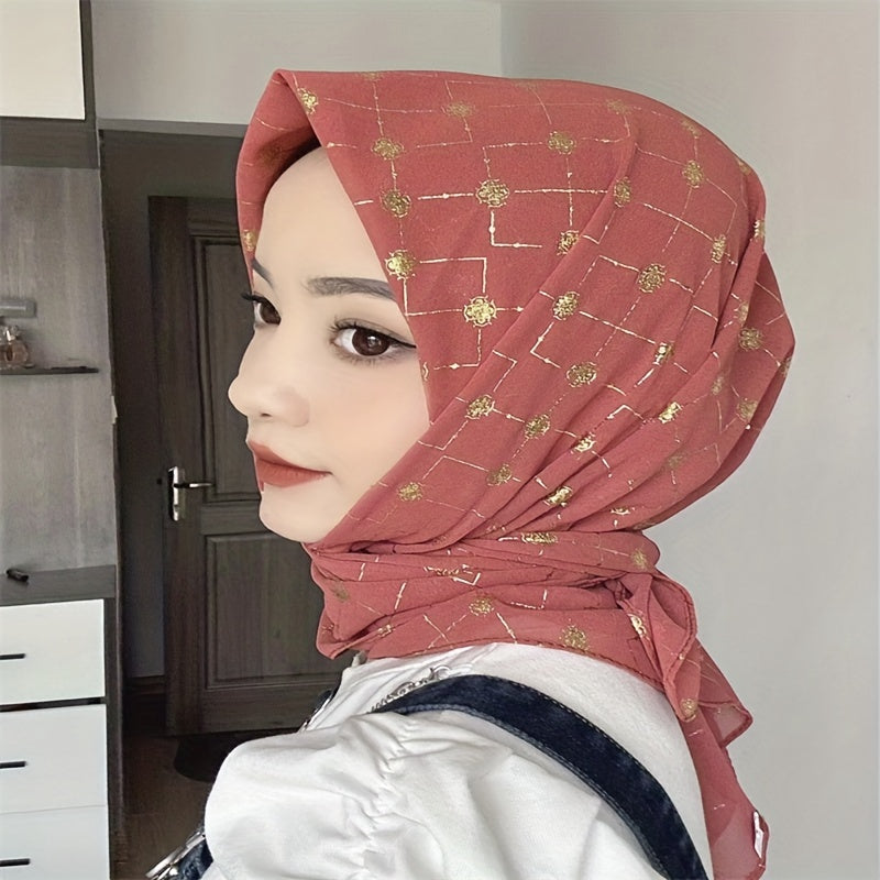 Chiffon Square Scarf Geometric Hot Stamping Hijab Shawl Women Ramadan Turban