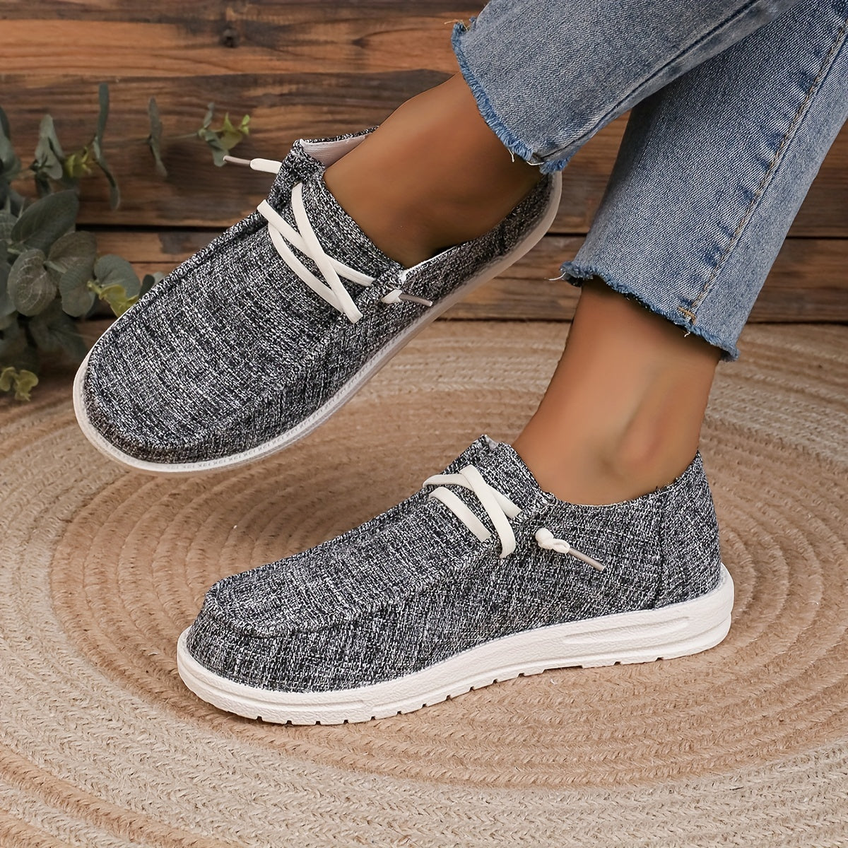 Women's Canvas Lace Up Outdoor Sneakers Lightweight Walking Shoes