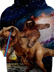 Funny Sloth And Dinosaur 3D Print Boys Hoodie