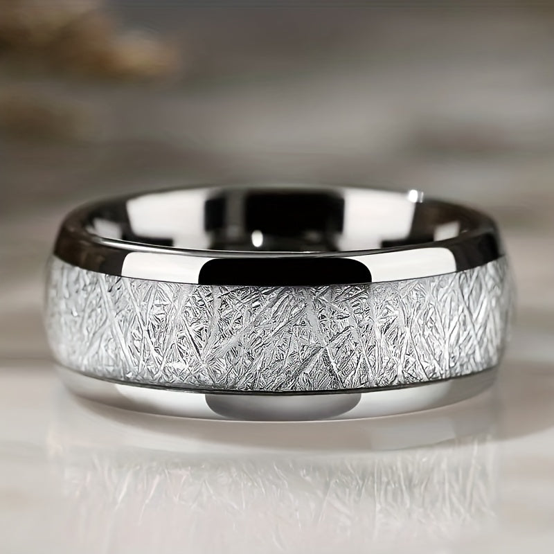 Classic Silver Stainless Steel Matching Ring With Sapphire Zircon Size 5-11