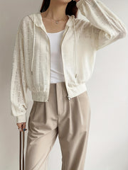 Drawstring Zipper Ripped Hoodie Long Sleeve Outwear