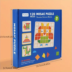 120pc Wooden 3D Mosaic Puzzle Kids Brain Teaser Building Blocks Learning Toy