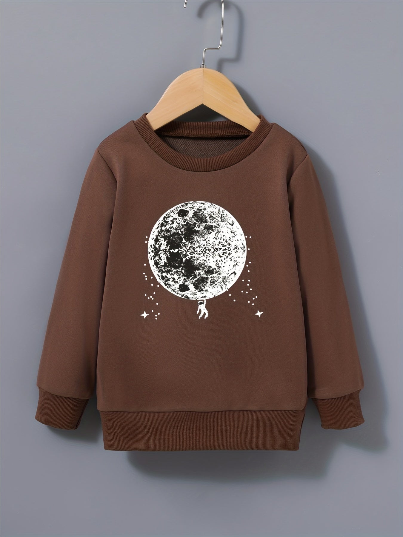 Boy's Astronaut Print Crew Neck Sweatshirt Long Sleeve Top