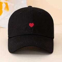Unisex Sunshade Adjustable Baseball Cap with Heart Embroidery