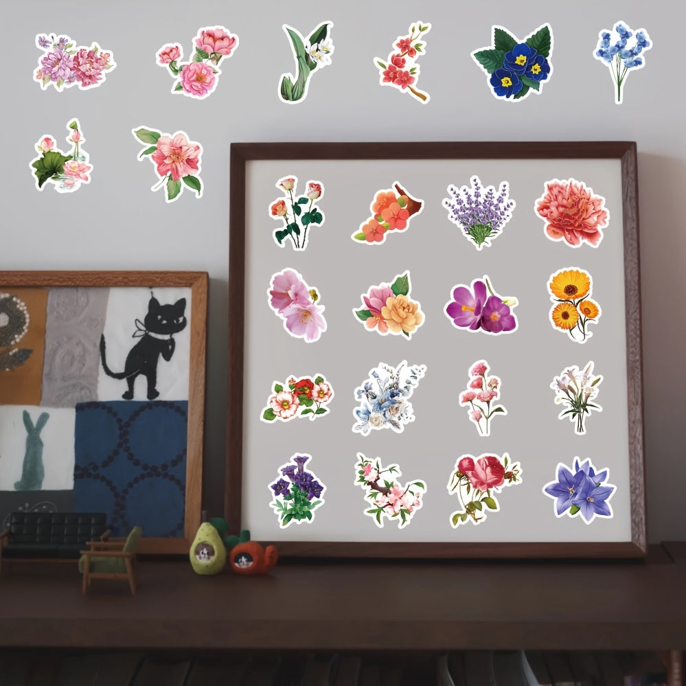 60pcs Flower Series Graffiti Stickers for Laptop Helmet Water Cup DIY Diary