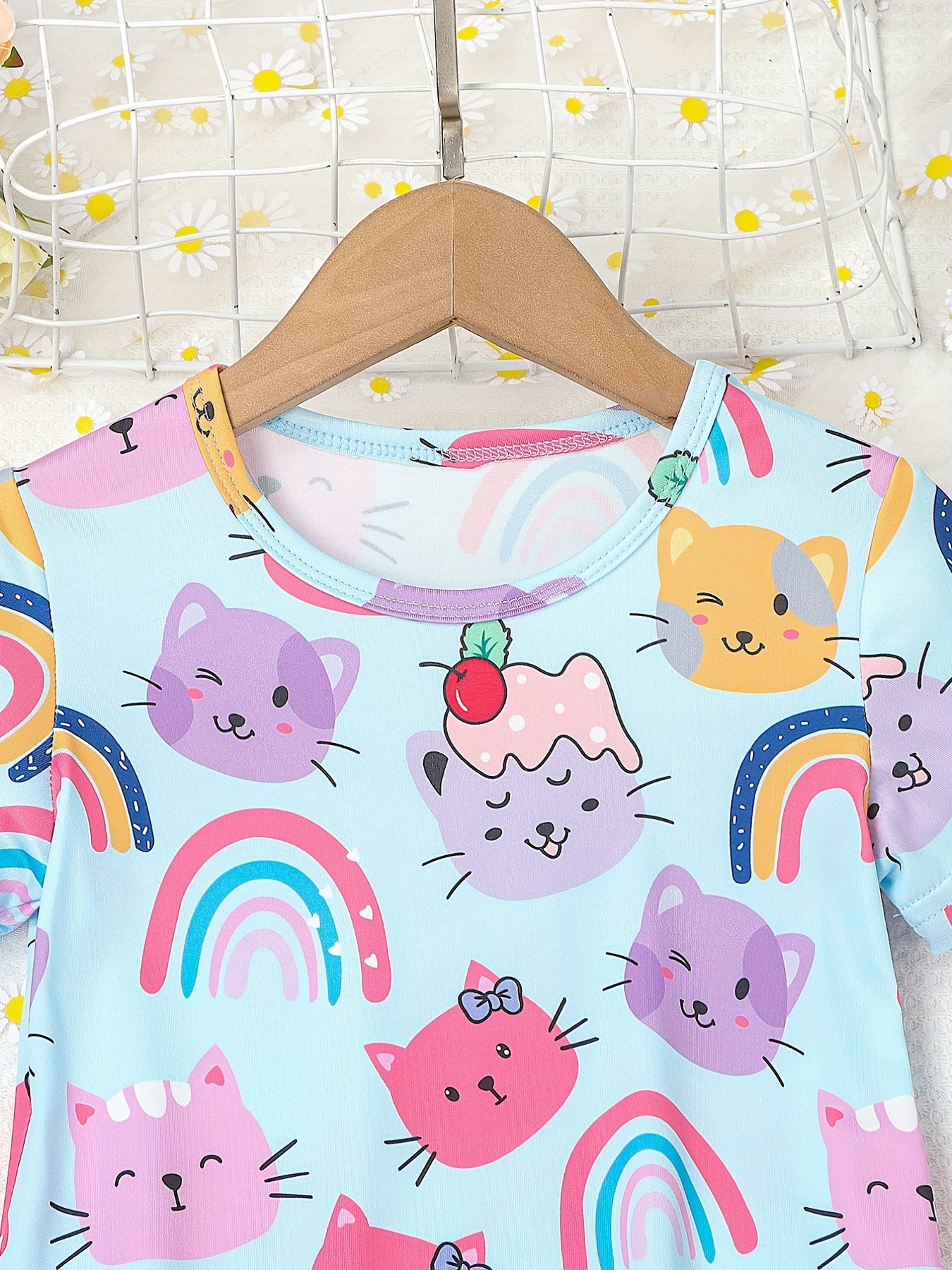 Girls Cats & Rainbows Straight T Shirt Dress Lounge Vacation Casual