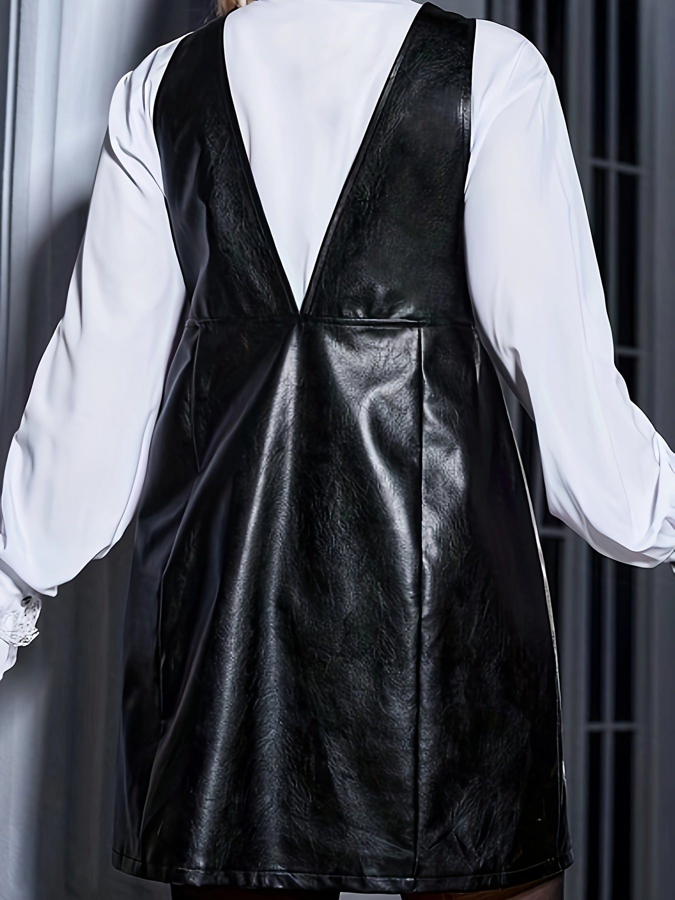 Women's PU Leather Button Up Overall Dress