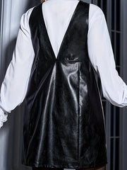 Women's PU Leather Button Up Overall Dress