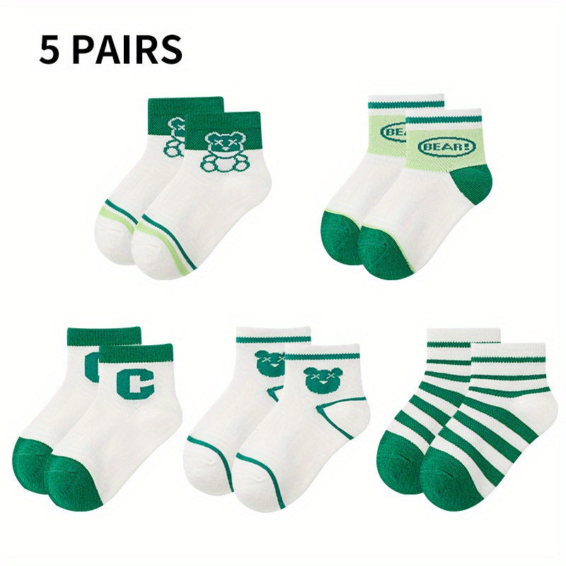 Boys Cartoon Car Striped Bear Smile Face Crew Socks