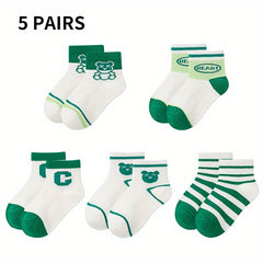 Boys Cartoon Car Striped Bear Smile Face Crew Socks