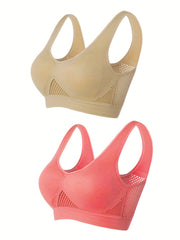 2 Pack Plus Size Sports Bra Set Women's Plus Hollow Out Wireless