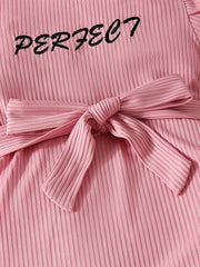 2pcs Girls Letter Embroidery Ruffle Trim Peplum Set Summer Clothes
