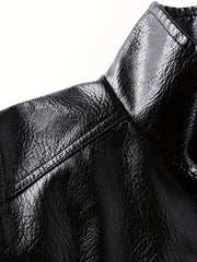 Men's PU Leather Zip Up Jacket Windproof Waterproof Top