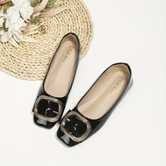 Women's Buckle Ballet Flats Soft Patent Leather Shoes