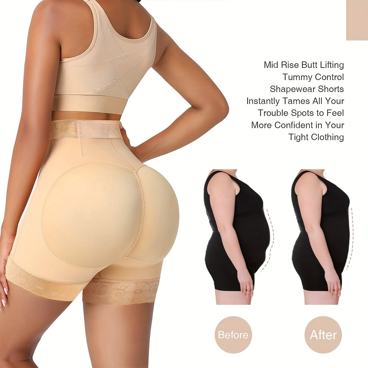 Lace Zipper Butt Lifting Pants Tummy Control Body Shaper