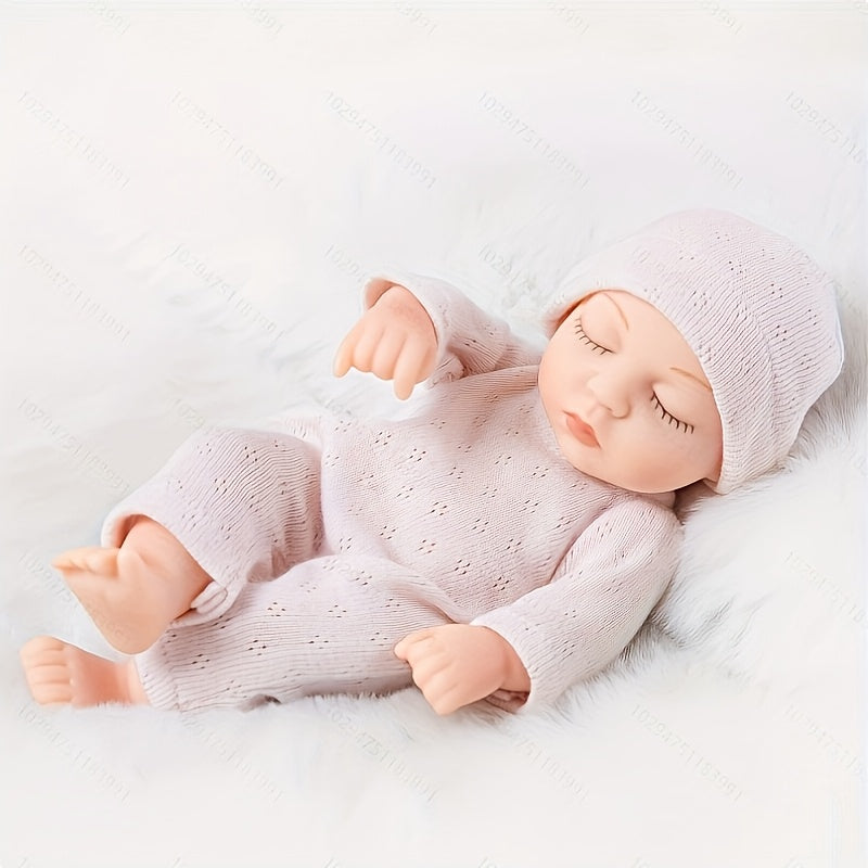 8 Inch Reborn Baby Doll Floral Outfit & Bow Headband PVC Beige Infant Doll