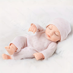 8 Inch Reborn Baby Doll Floral Outfit & Bow Headband PVC Beige Infant Doll