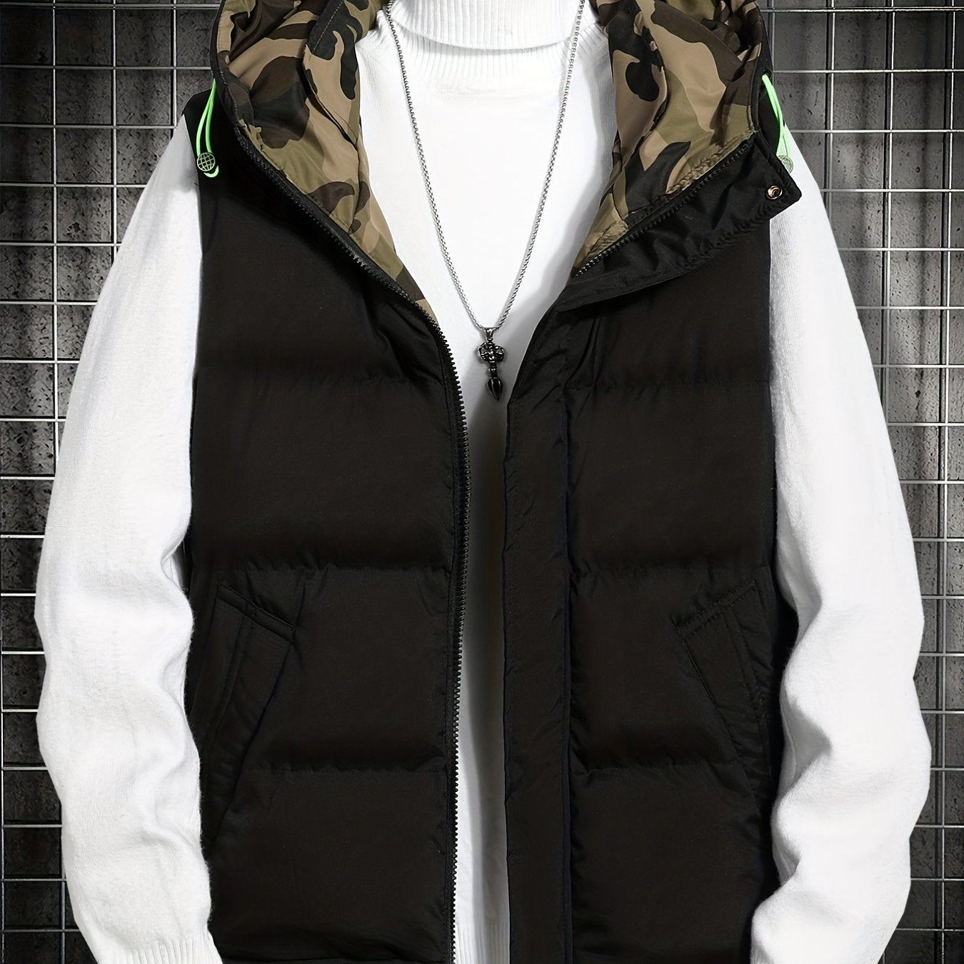 Winter Hooded Vest Men's Zip Up Vest with Pockets