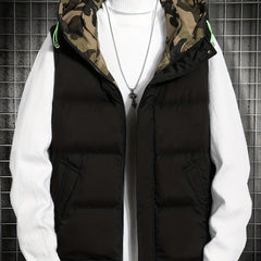 Winter Hooded Vest Men's Zip Up Vest with Pockets