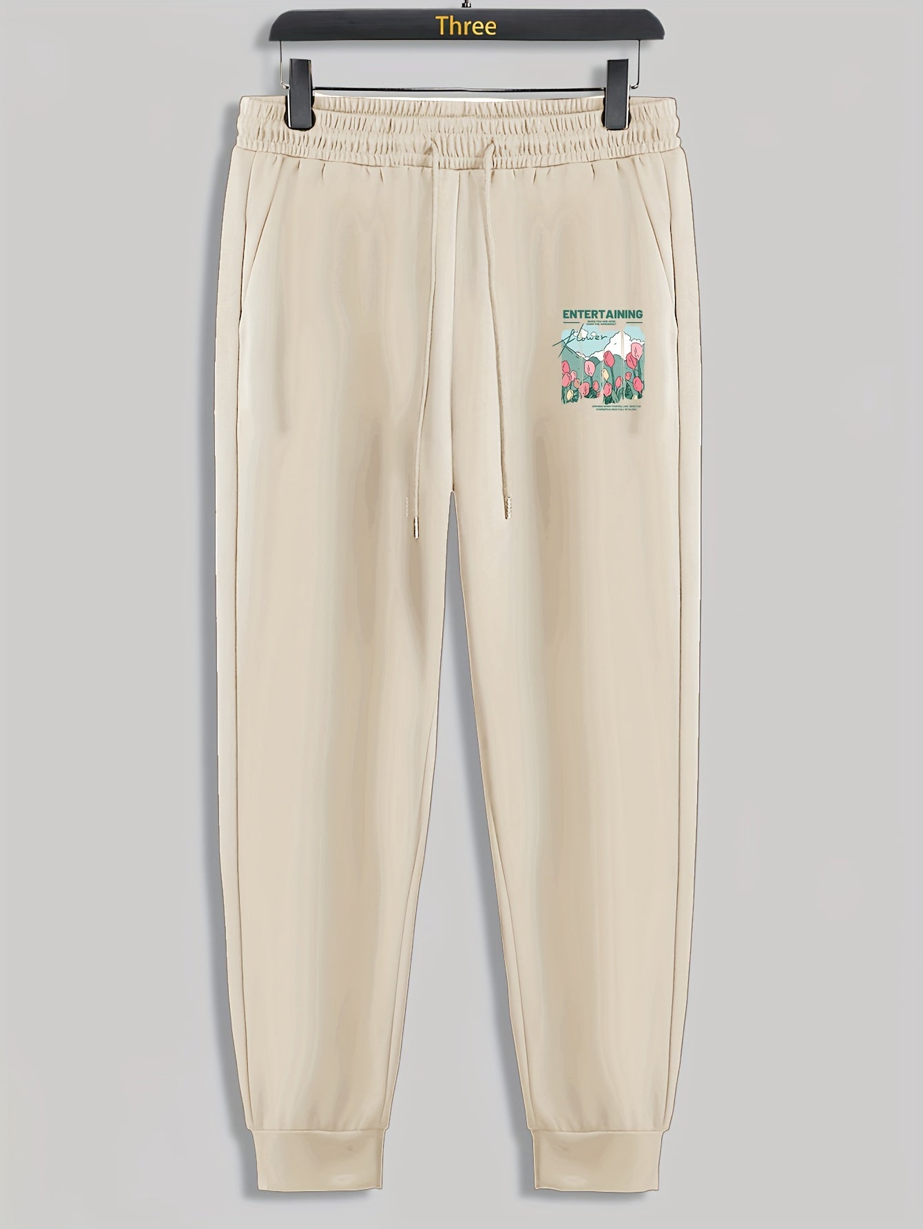 Tulip Print Men's Pants Drawstring Sweatpants Loose Casual Trousers
