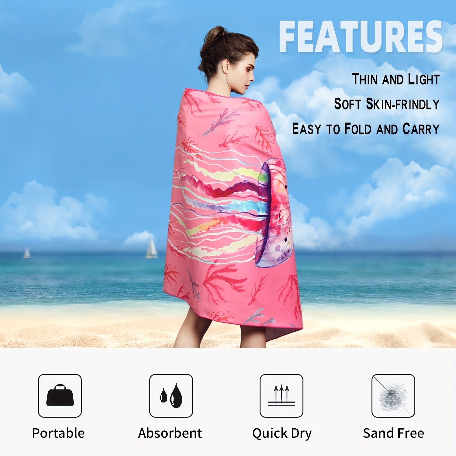 Turbo Microfiber Beach Towel Quick Drying Sand Proof Swim Towel