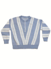 Colorblock Stripe Print V Neck Zipper Sweater