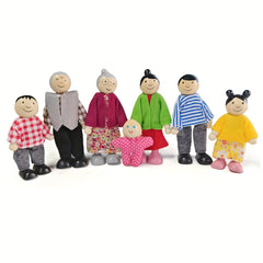 Wooden Dollhouse Family Figure Set for Role Playing Games