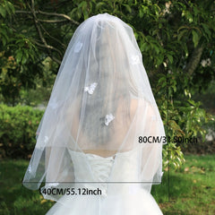 Butterfly Pattern Mesh Veil With Faux Pearl Bridal Hair Accessories