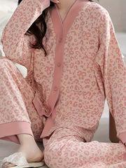 Leopard Print Pajama Set Long Sleeve Top & Pants