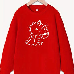 Girls Dino Print Crew Neck Sweatshirt Long Sleeve Top Kids Spring Fall