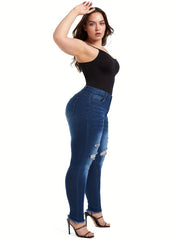 Plus Ripped Button Fly High Rise Tapered Jeans