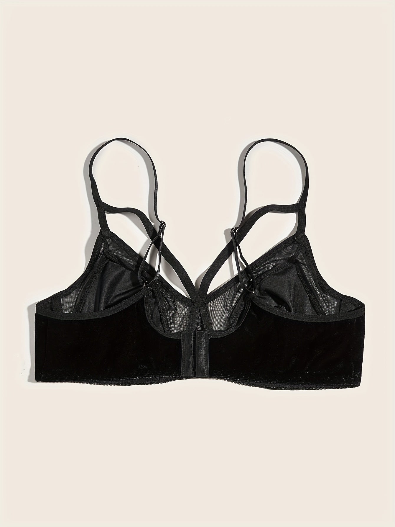 Sexy Bra Women's Plus Velvet Contrast Mesh Cut Out Underwire Solid
