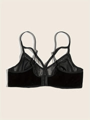 Sexy Bra Women's Plus Velvet Contrast Mesh Cut Out Underwire Solid