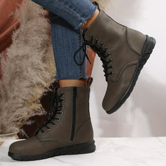 Women's Combat Boots Lace Up Side Zipper Ankle Boots