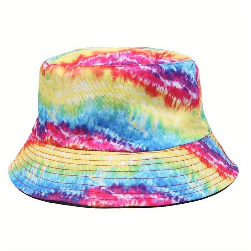 Rainbow Tie Dye Print Bucket Hat Hip Hop Reversible Basin Hat