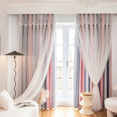 Blackout Curtains with Self Stick Rodless and Lace Sheer Tieback